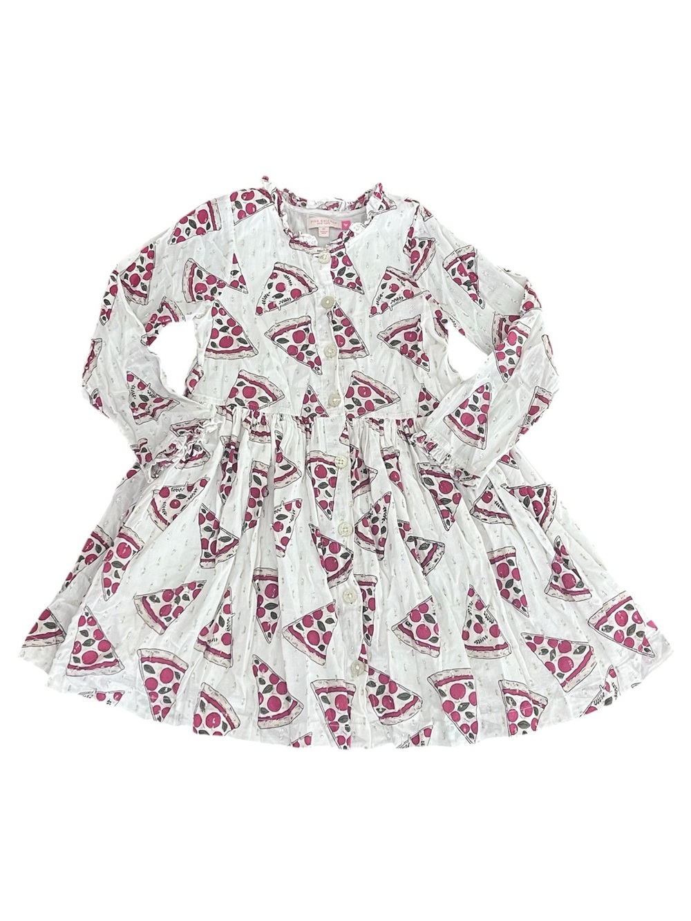 Pink Chicken (8y) Pizza Print Long-Sleeve Dress